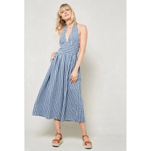 Plunge Neckline Midi Dress